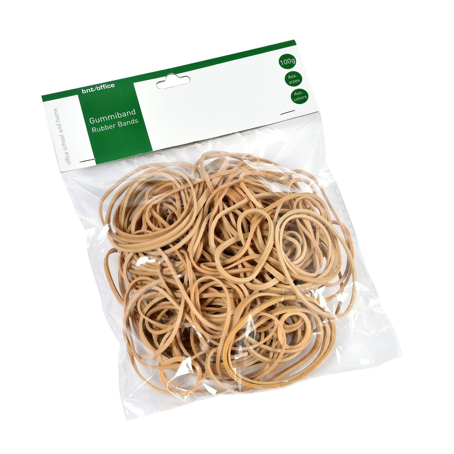 Gummiband natur 100g blandade storlekar