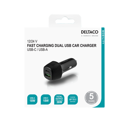 Billaddare - Snabbladdning USB-C/A